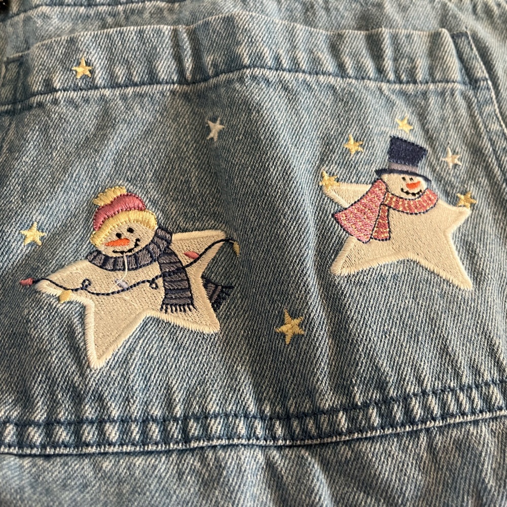 VINTAGE jean jumpsuit with snowman/star details